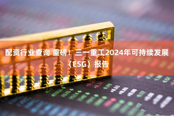 配资行业查询 重磅！三一重工2024年可持续发展（ESG）报告